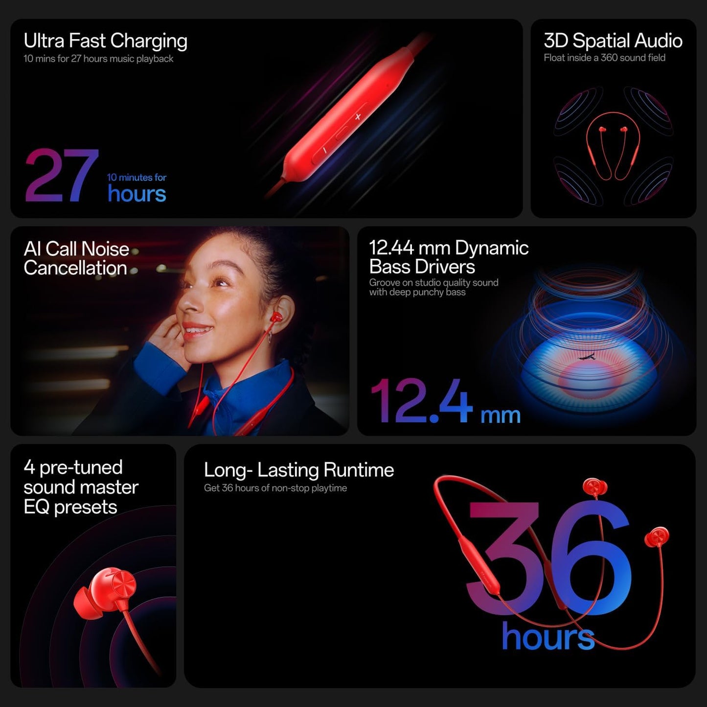 OnePlus Bullets Wireless Z3 Bluetooth 5.0 in Ear Earphones, Spatial Audio – 12.4 mm Drivers, 36 Hrs Battery Life