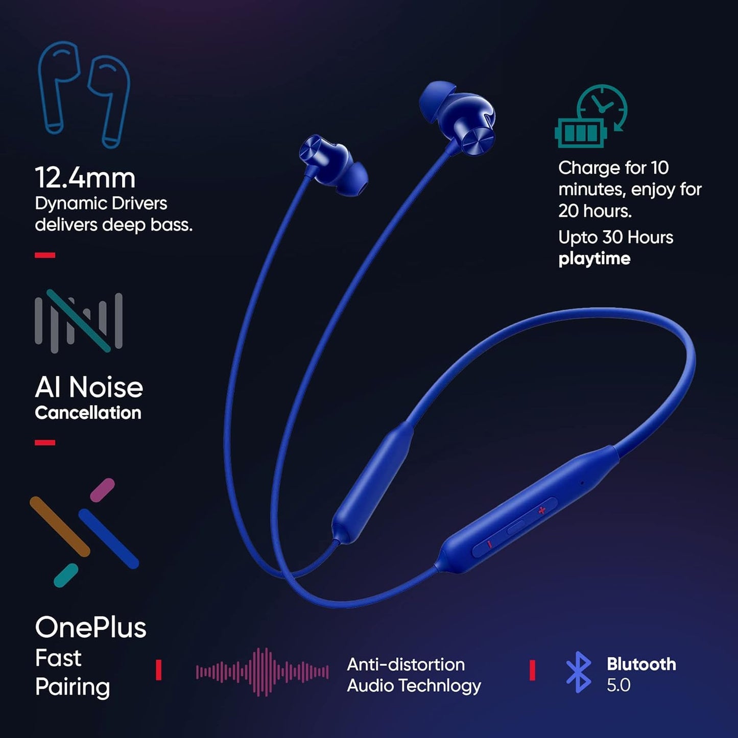 OnePlus Bullets Wireless Z2 Bluetooth 5.0 in Ear Earphones, Bombastic Bass – 12.4 mm Drivers, 30 Hrs Battery Life