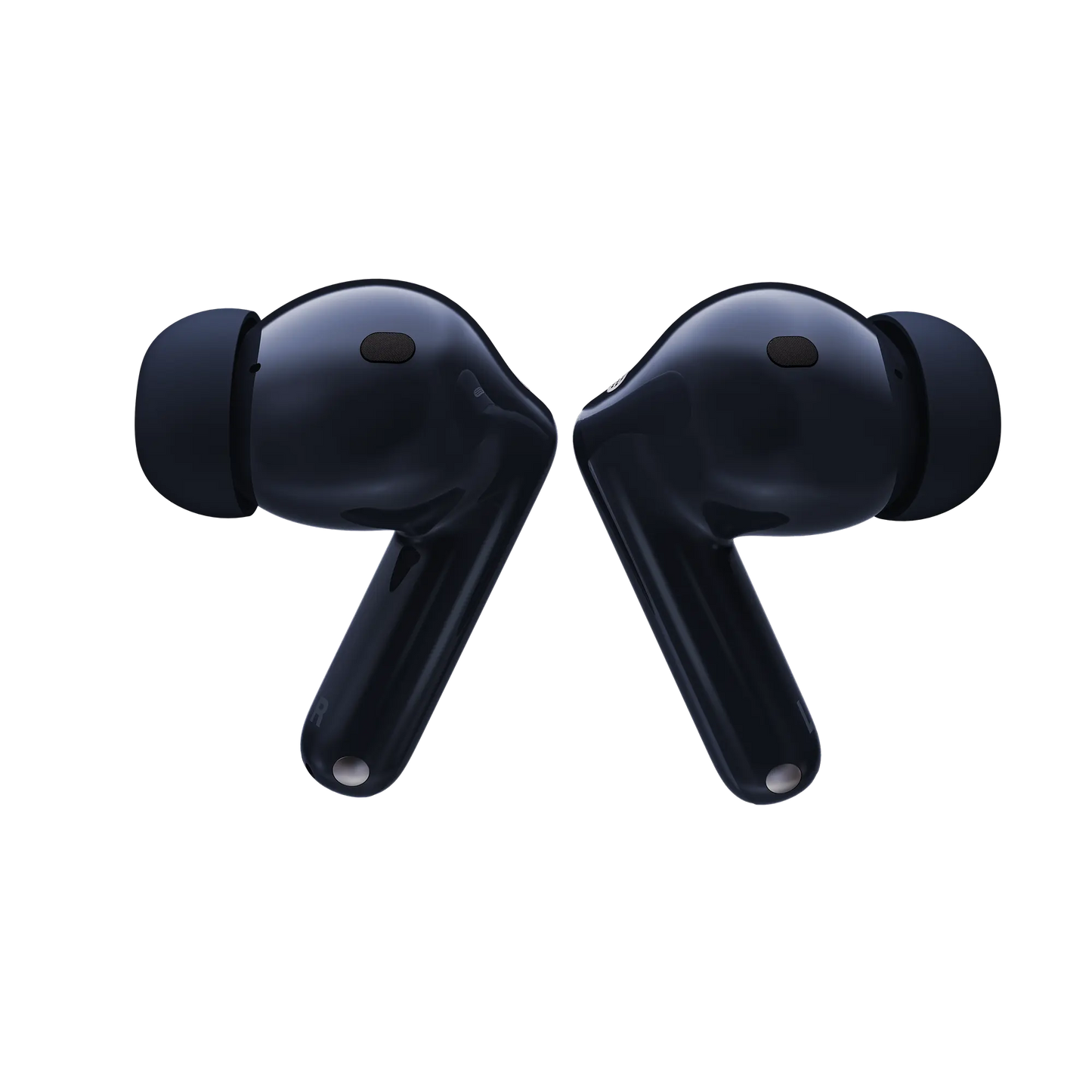 Blue Motorola Moto Buds 2 Plus earbuds, outer view.
